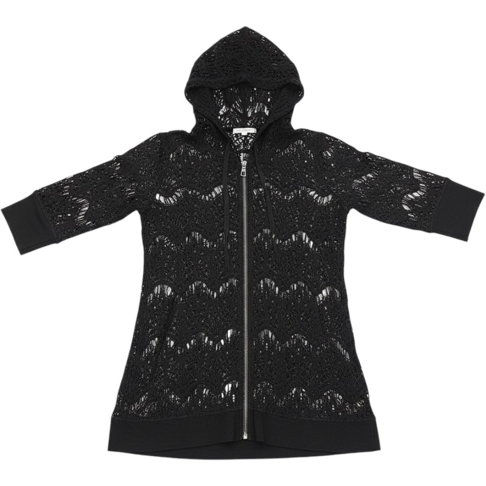 XCVI Crochet Short Sleeve Cardigan Small Black Hooded Alt Emo Goth Whimsigoth